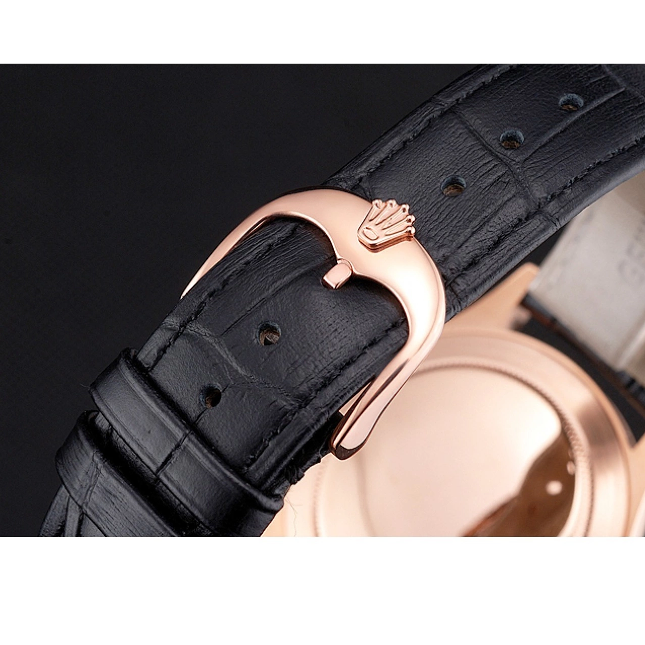 AAA Replica Watches Rose Dial White Leather Case Black Strap Swiss Gold Rolex Datejust 0709